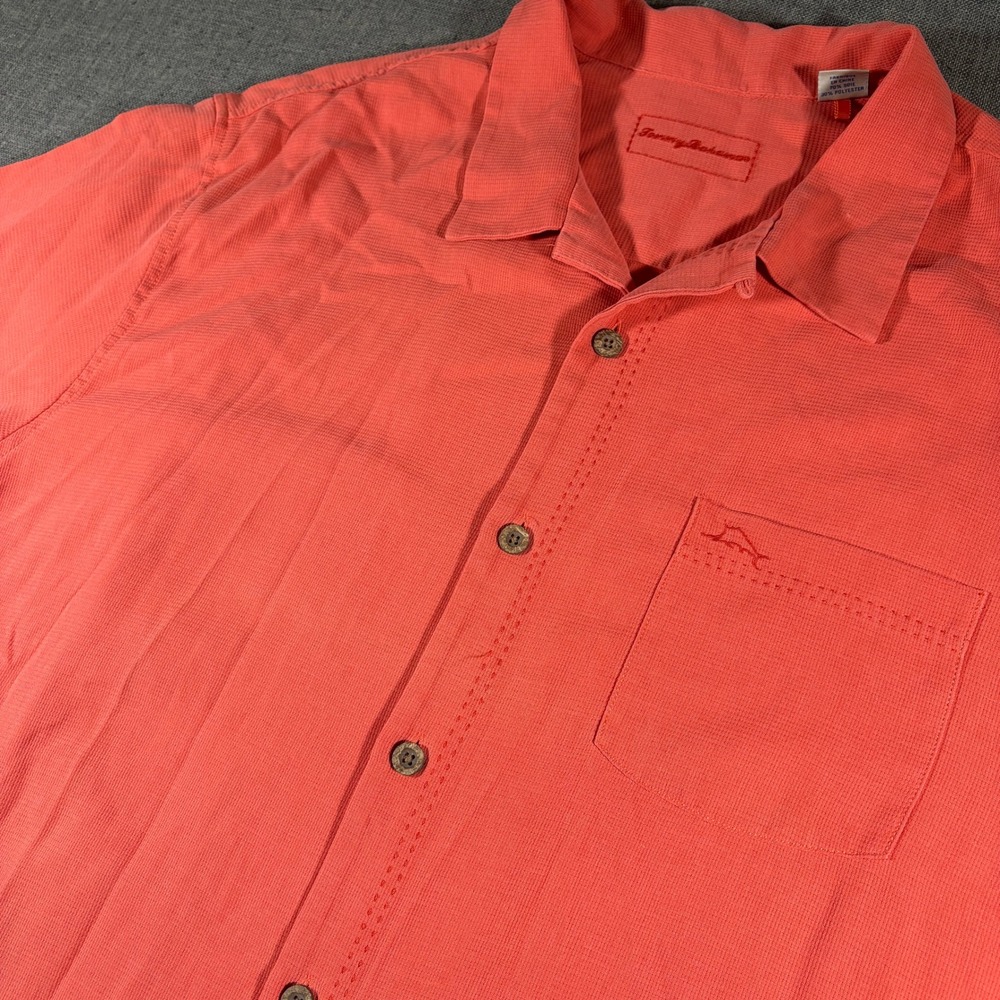 Tommy Bahama Camp Shirt Mens 2XT Coral Island Zone Silk Blend Waffle Knit